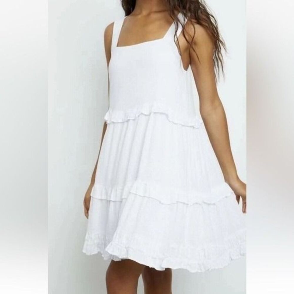Rails White Tiered Ruffle Square Neck Sundress Mini Dress Size L